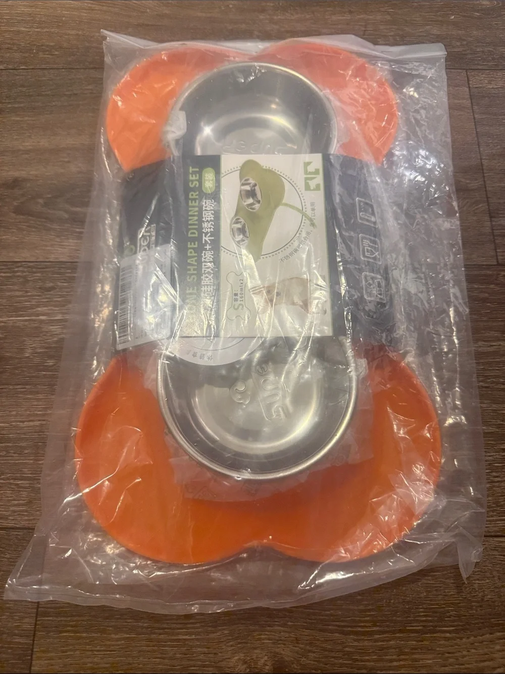 Orange Bone Shape Dual Pet Feeding Bowl Set